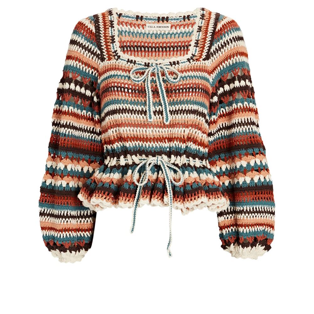 Ulla Johnson Constanza Crochet Knit Peplum Sweater Top size small
